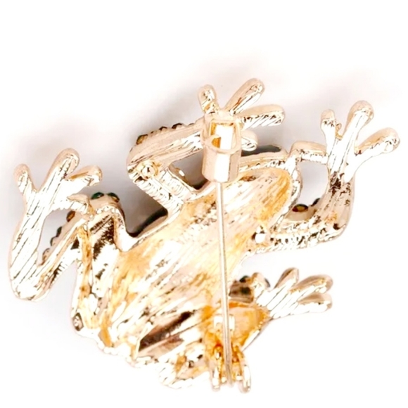 Gold plated green crystal frog necklace/brooch - Picture 14 of 15